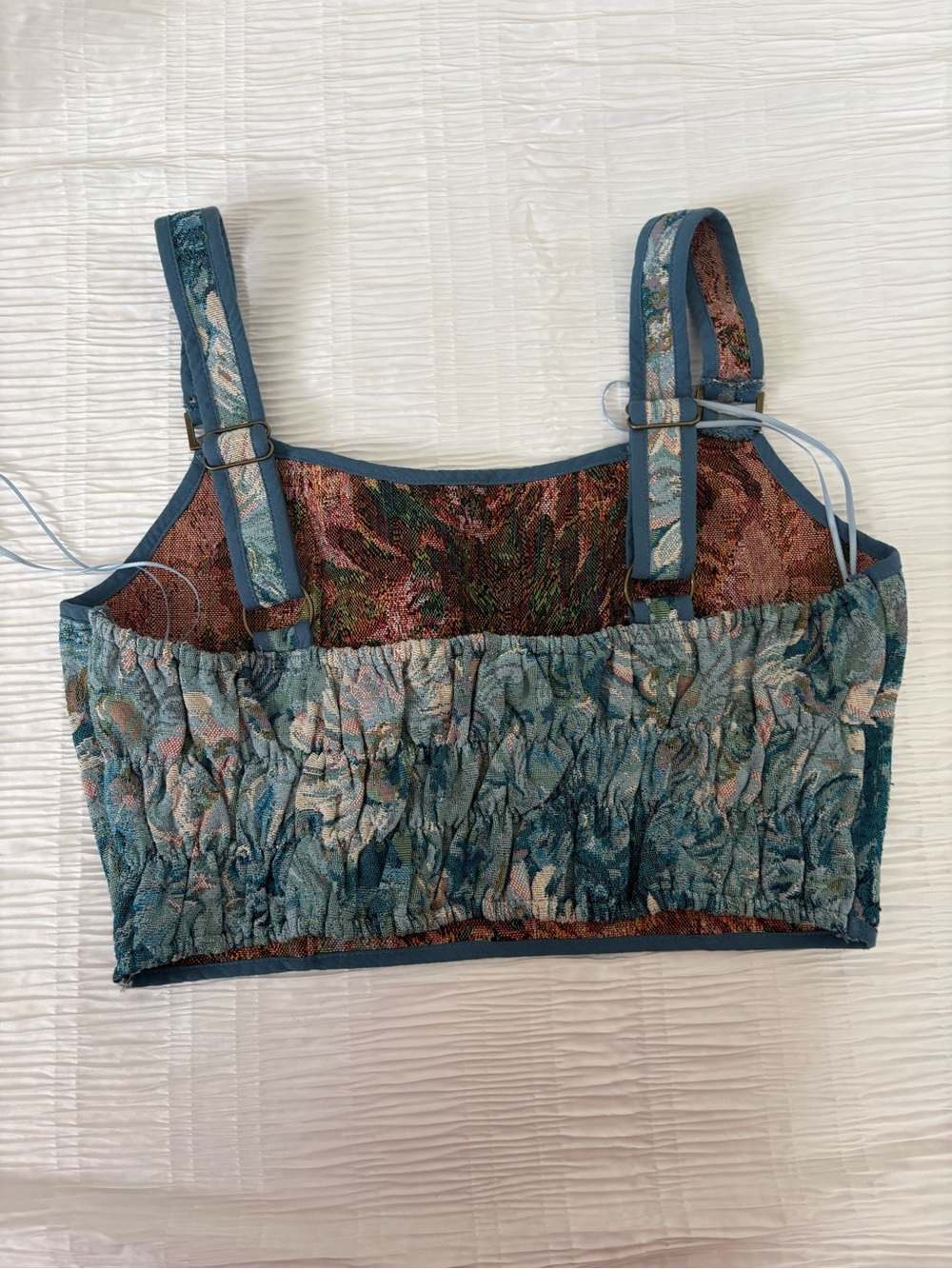 Emerald Multicolor Tapestry Tank Top with Blue Trim